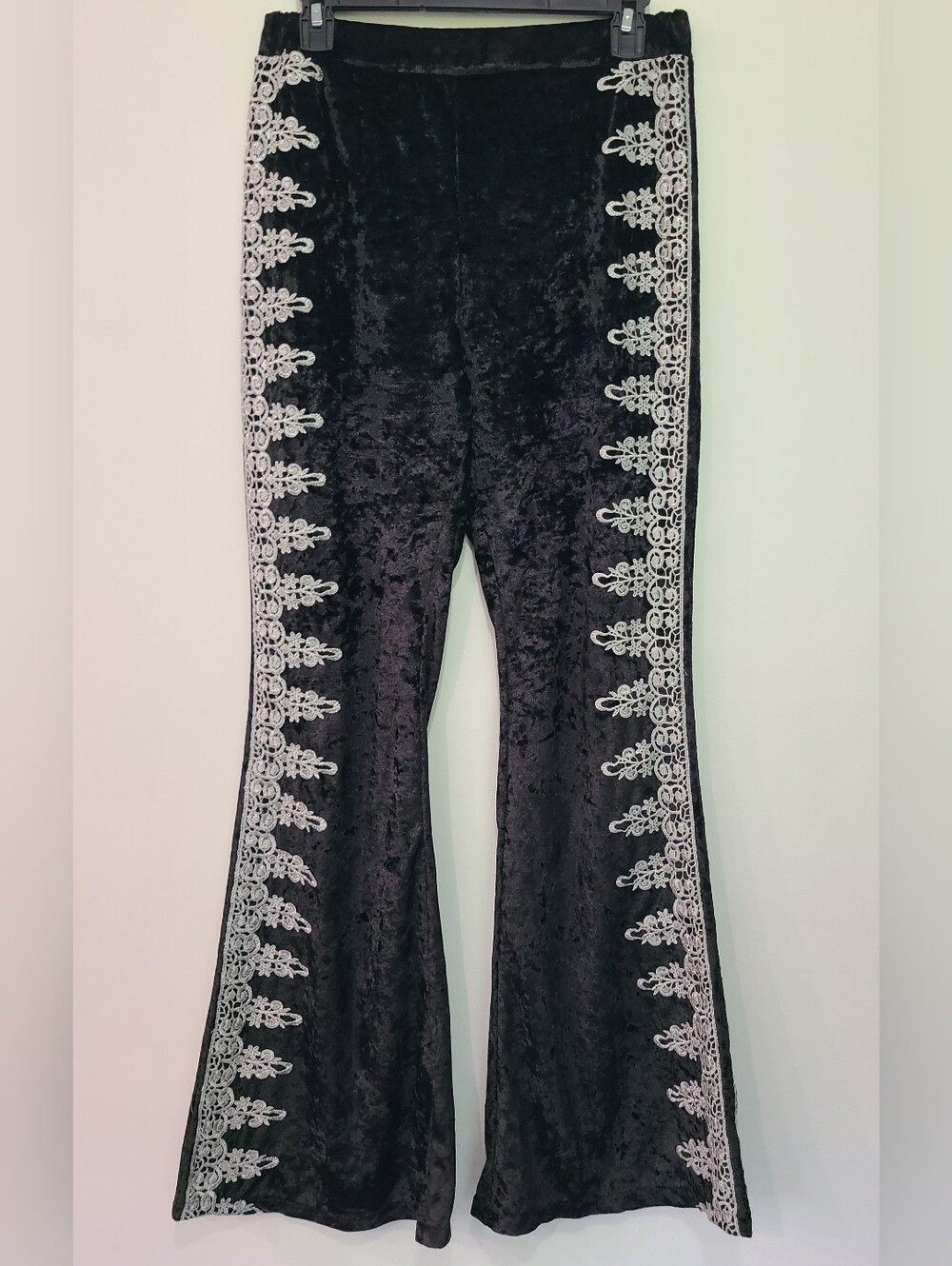 Black Velvet Embroidered Flare Pants
